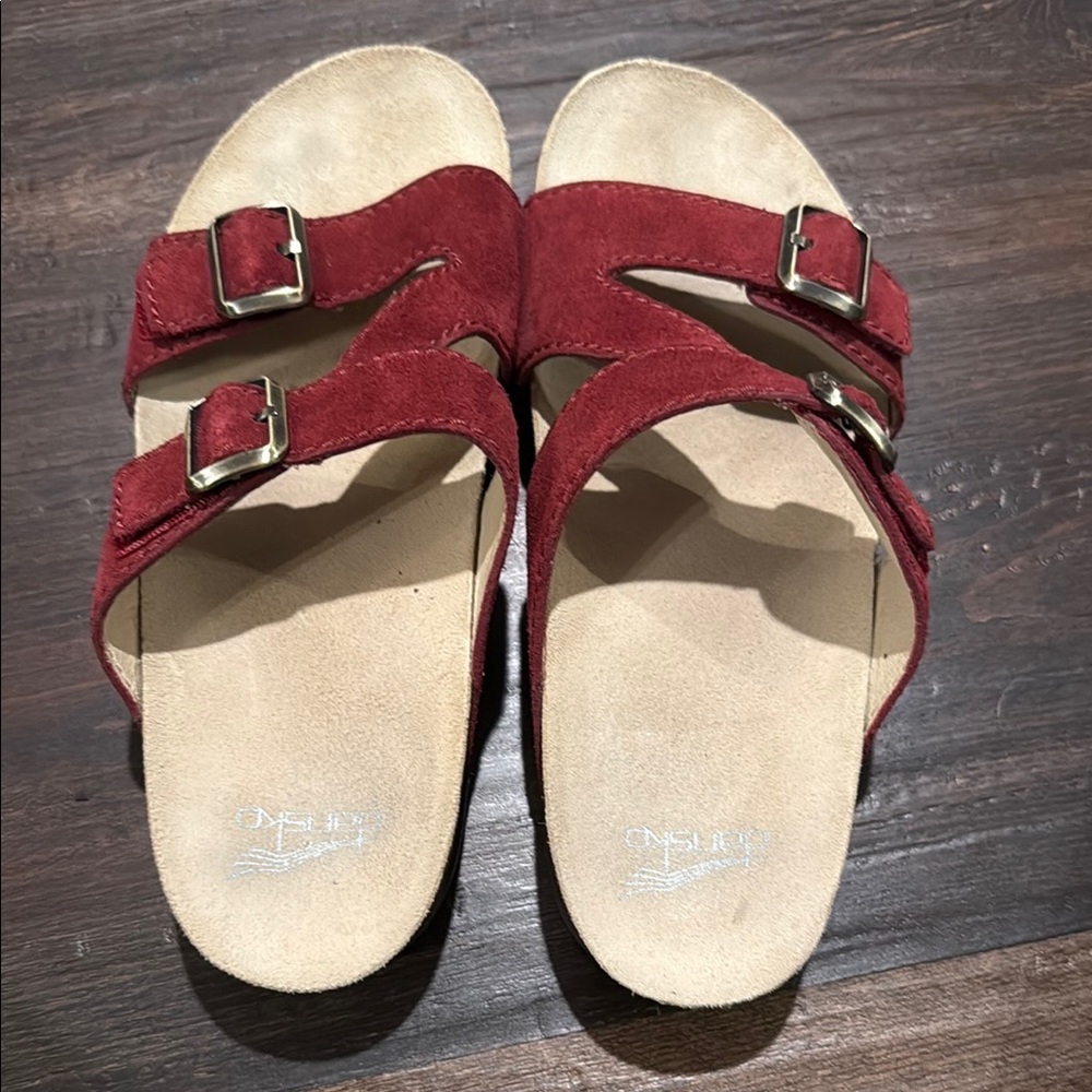 Burgandy Dayna Suede Dansko Sandals size 38/US size 7.5-8